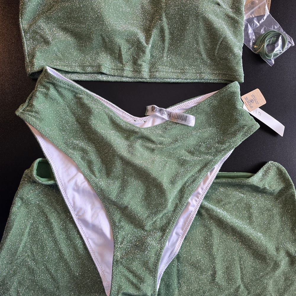PINK Victoria's Secret Green Glitter Bikini - Picture 1 of 9